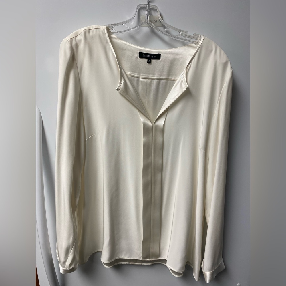 Lafayette 148 New York Ivory Satin Blouse - Picture 2 of 5